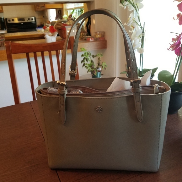 Authentic Tory Burch gray saffiano leather tote in like new condition. - Picture 6 of 13